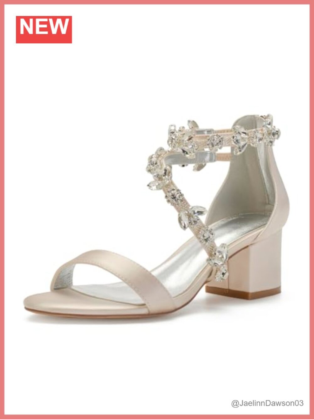 Women's Low Block Heel Sandals Crystal Ankle Strap Peep Toe Wedding Dress Shoes